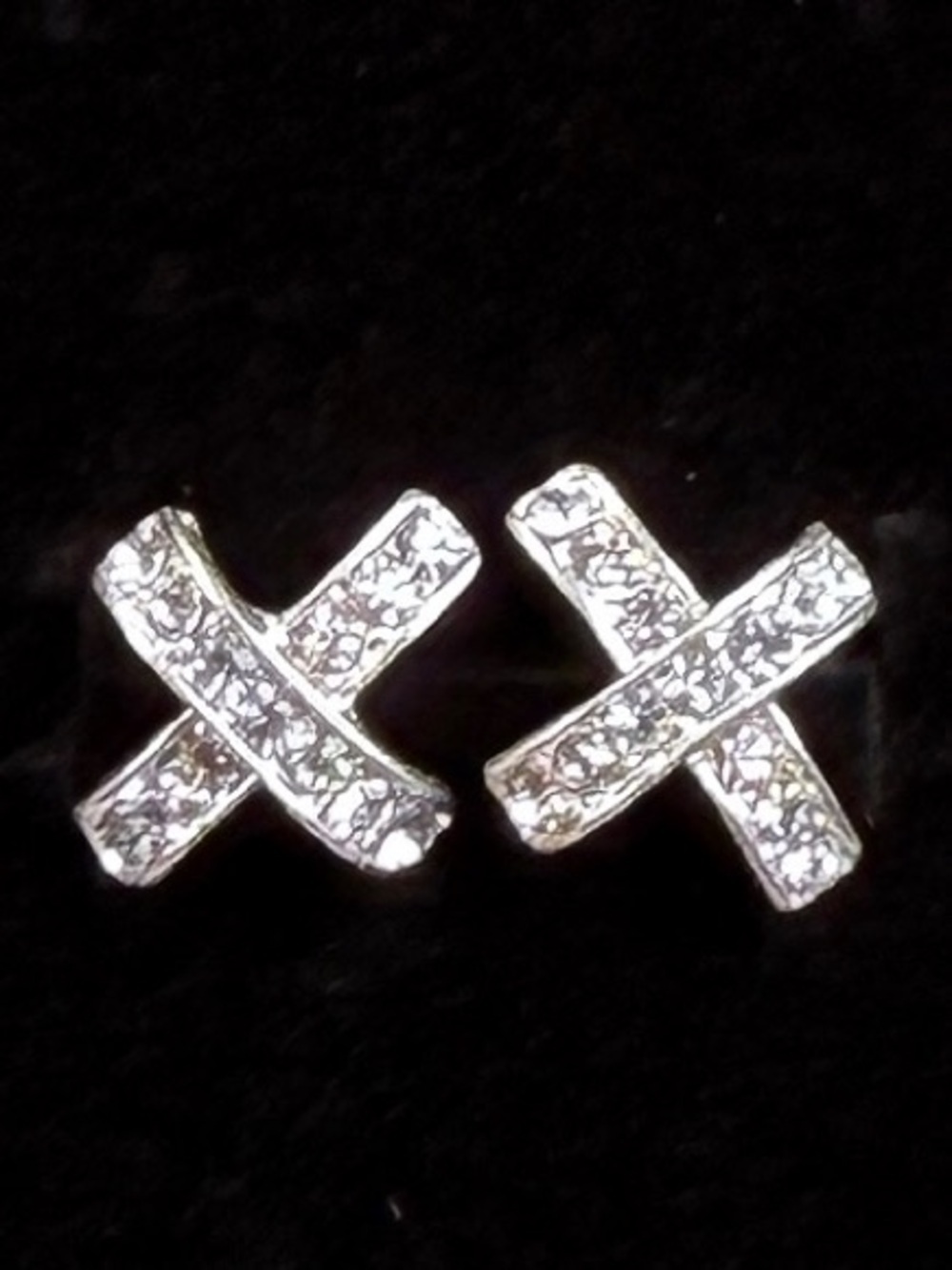 Beautiful silvertone bling cross pierced post earrings